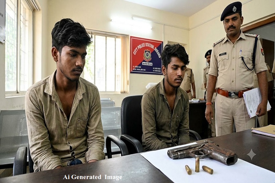 गणेश पूजा में हथियार लेकर पहुंचे दो युवक गिरफ्तार, लोडेड देसी पिस्टल और कारतूस बरामद 