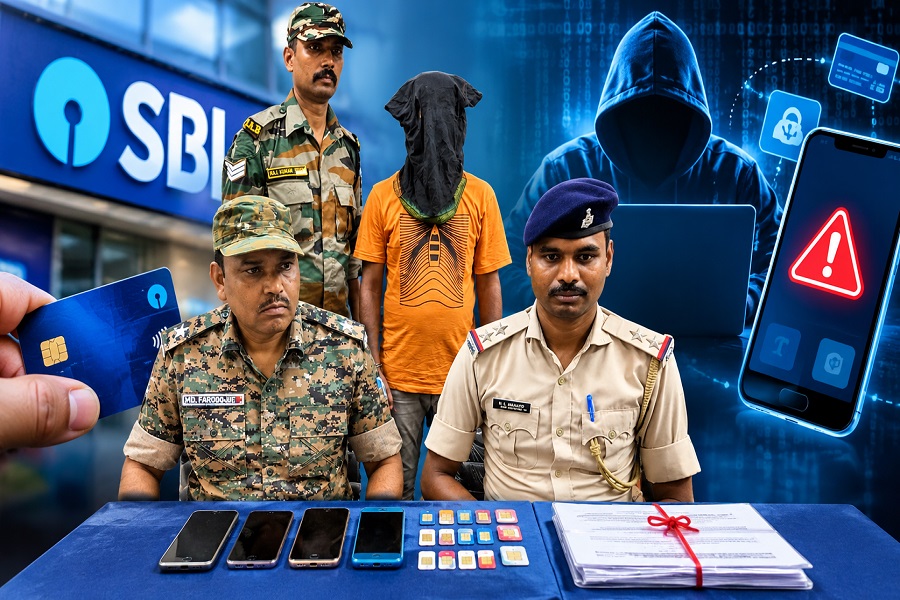 जामताड़ा में बांस की झाड़ियों से चल रहा था साइबर ठगी का खेल, SBI क्रेडिट कार्ड के नाम पर चूना लगाने वाला गिरफ्तार 