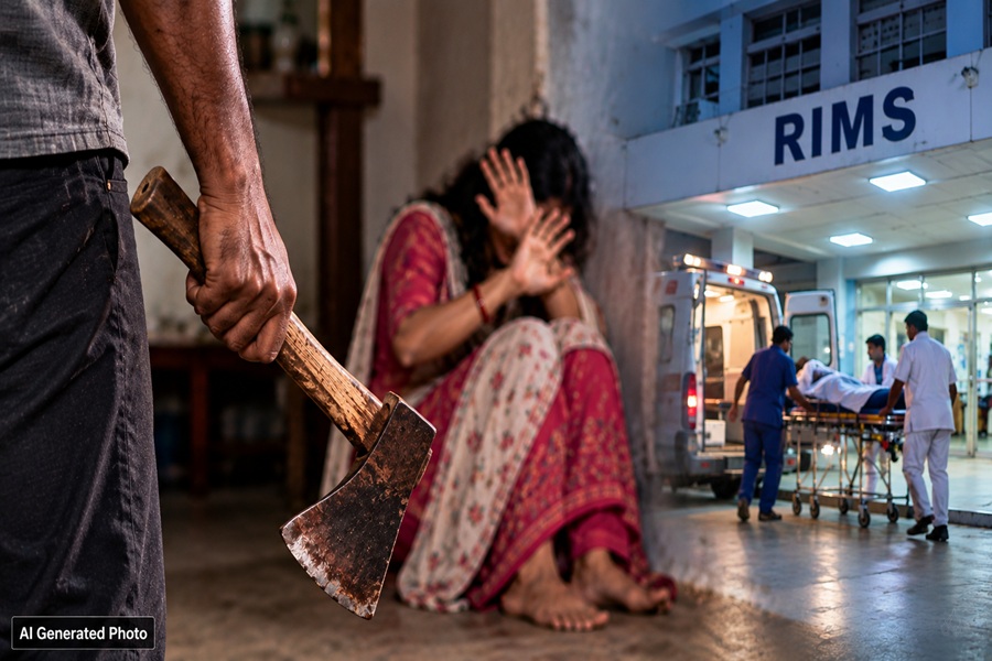 शराबी पति ने पत्नी पर कुल्हाड़ी से हमला किया, हालत नाजुक; RIMS रेफर