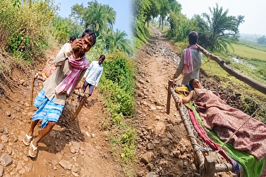 गर्भवती सुकुरमुनी पहाड़िन को खटिया से पहुंचाया अस्पताल, गांव में पक्की सड़क के अभाव में नहीं मिली एंबुलेंस