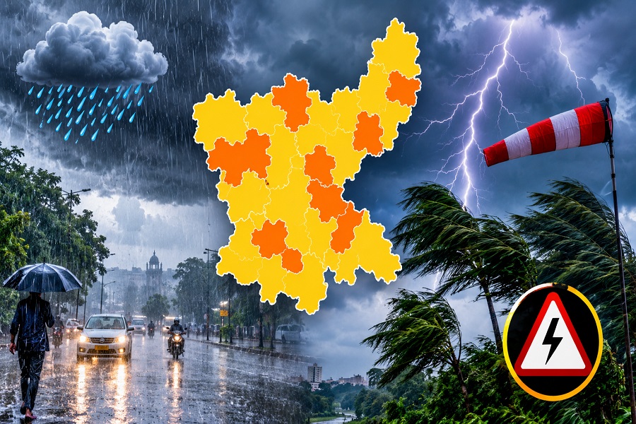 झारखंड के 13 जिलों में भारी बारिश और वज्रपात की चेतावनी