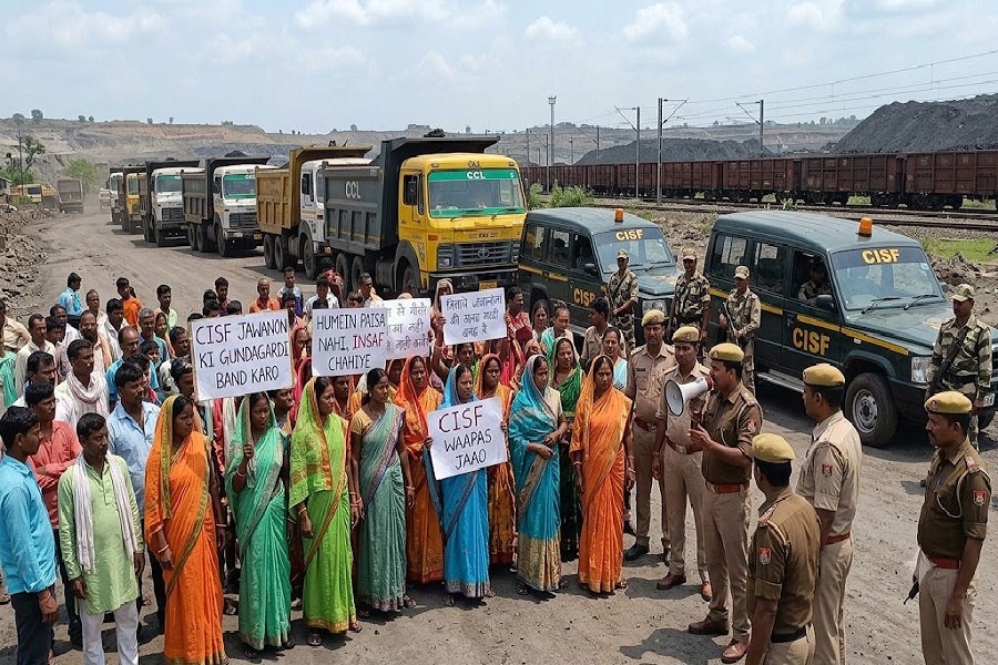 लातेहार में CISF के खिलाफ ग्रामीणों का हंगामा, महिलाओं ने सड़क जाम कर की नारेबाजी