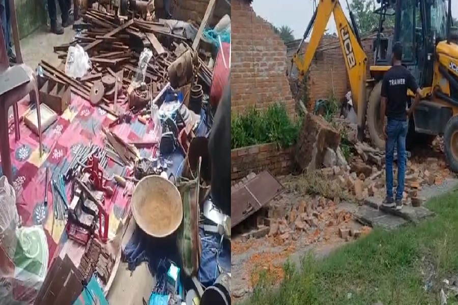 गोड्डा के महागामा में अवैध मिनी गन फैक्ट्री का भंडाफोड़, JCB से मकान तोड़कर निकाले जा रहे हथियार