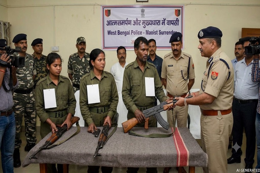 26 लाख के इनामी 2 महिला सहित तीन माओवादियों ने किया सरेंडर, AK-47 के साथ राम प्रसाद ने भी डाले हथियार
